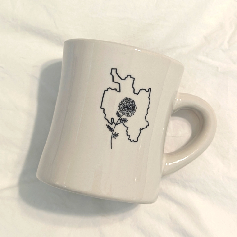 Diner Mug - Thick Walls - With Flower And City Outline